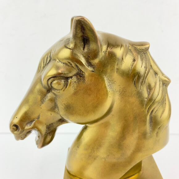Vintage Brass Horse Head Statue Sculpture Bookend 8" Tall - Picture 10 of 10